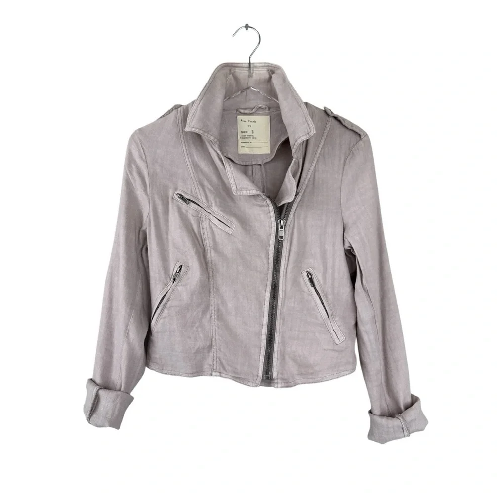 Free People Linen Blend Moto Jacket Lavender Size 8 - Picture 1 of 5